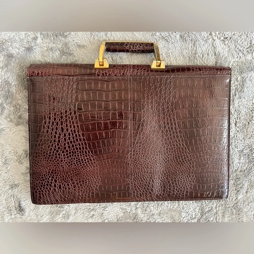 Vintage genuine leather briefcase w/ gold tone hardware